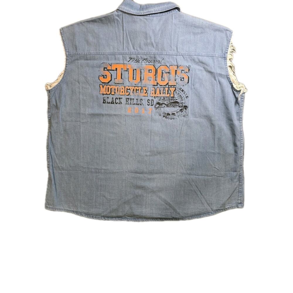 Biker Clothing Sturgis Rally 2017 77th Denim Button Down No Sleeves 3XL